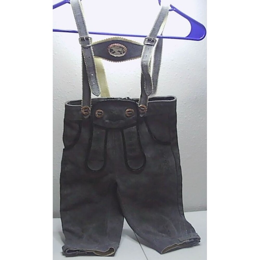 Lederhosen Vintage German Octoberfest Suede Leather Overall Button Shorts 65cm